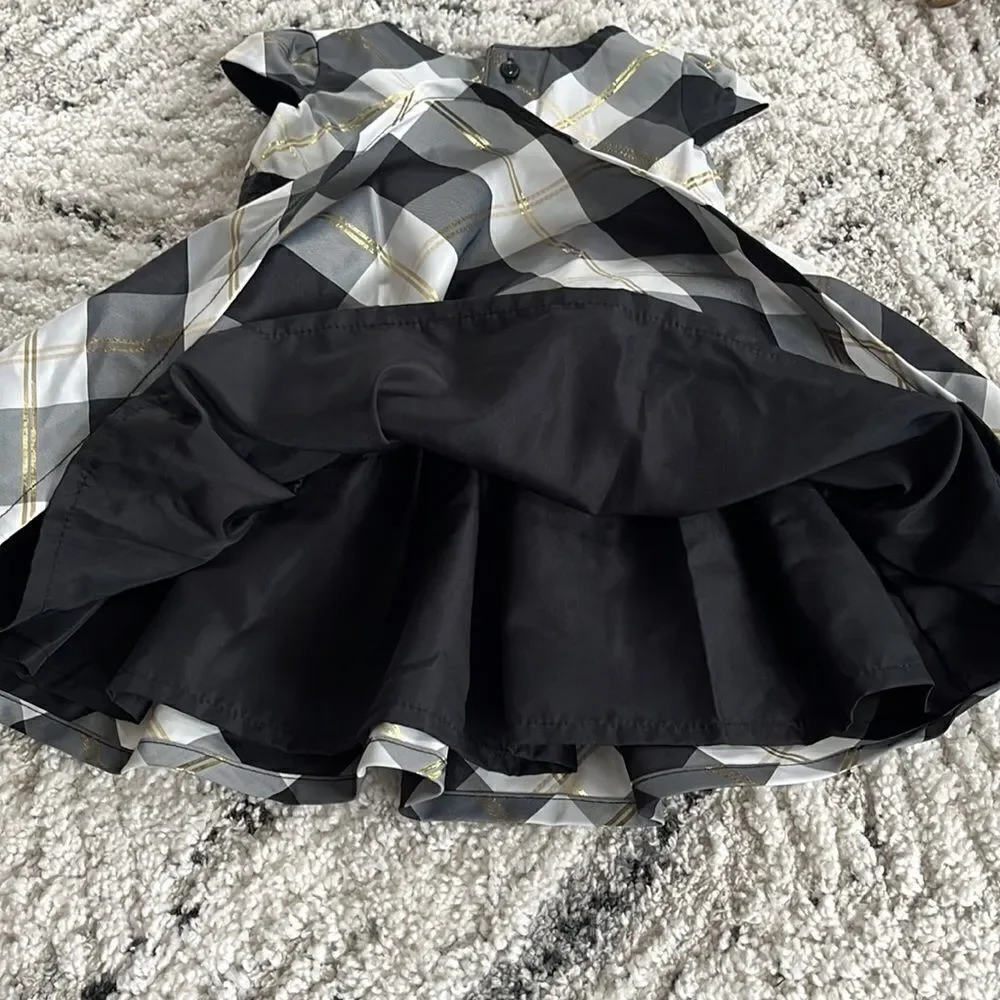 Like New Black White Grey Gold Checker Party Dress